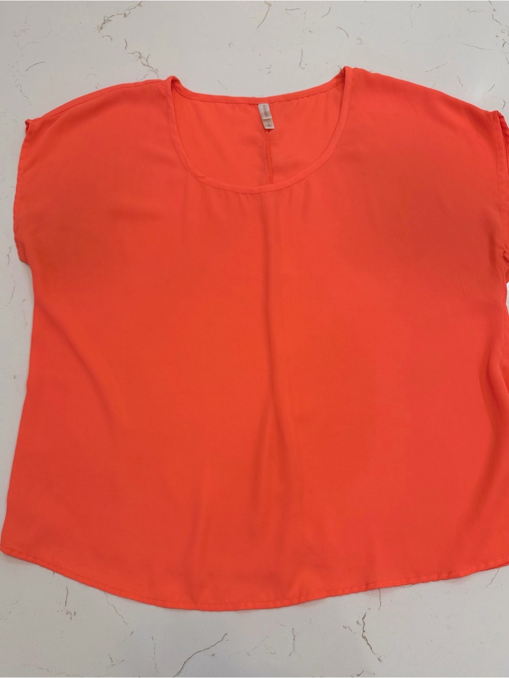 Women's Short-Sleeve Scoop Neck Top - Neon Coral Orange
